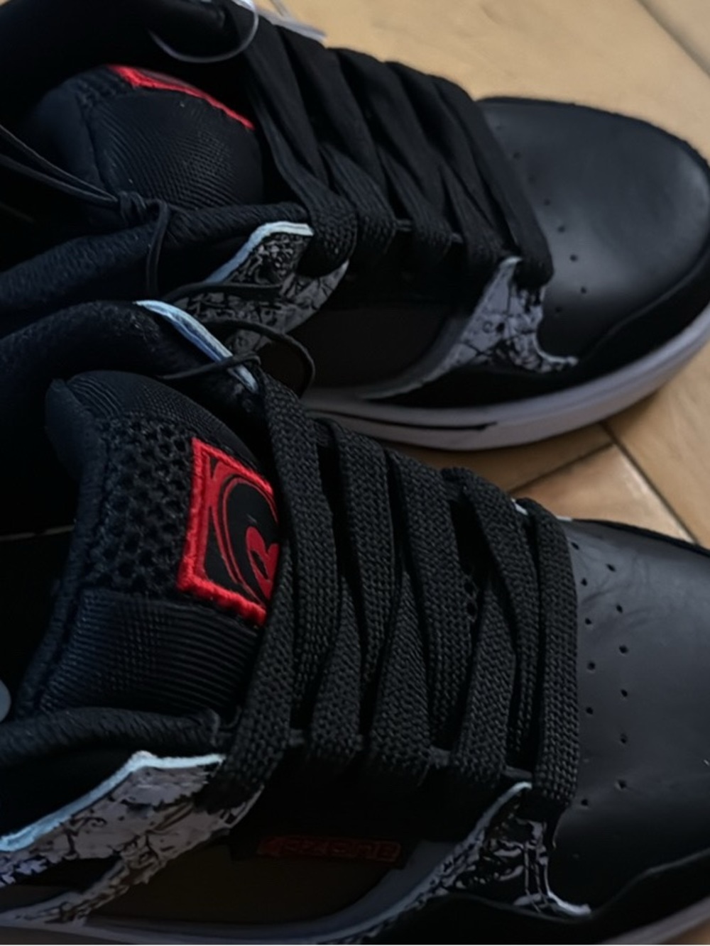 Boys Black Athletic Sneakers with Red Accent